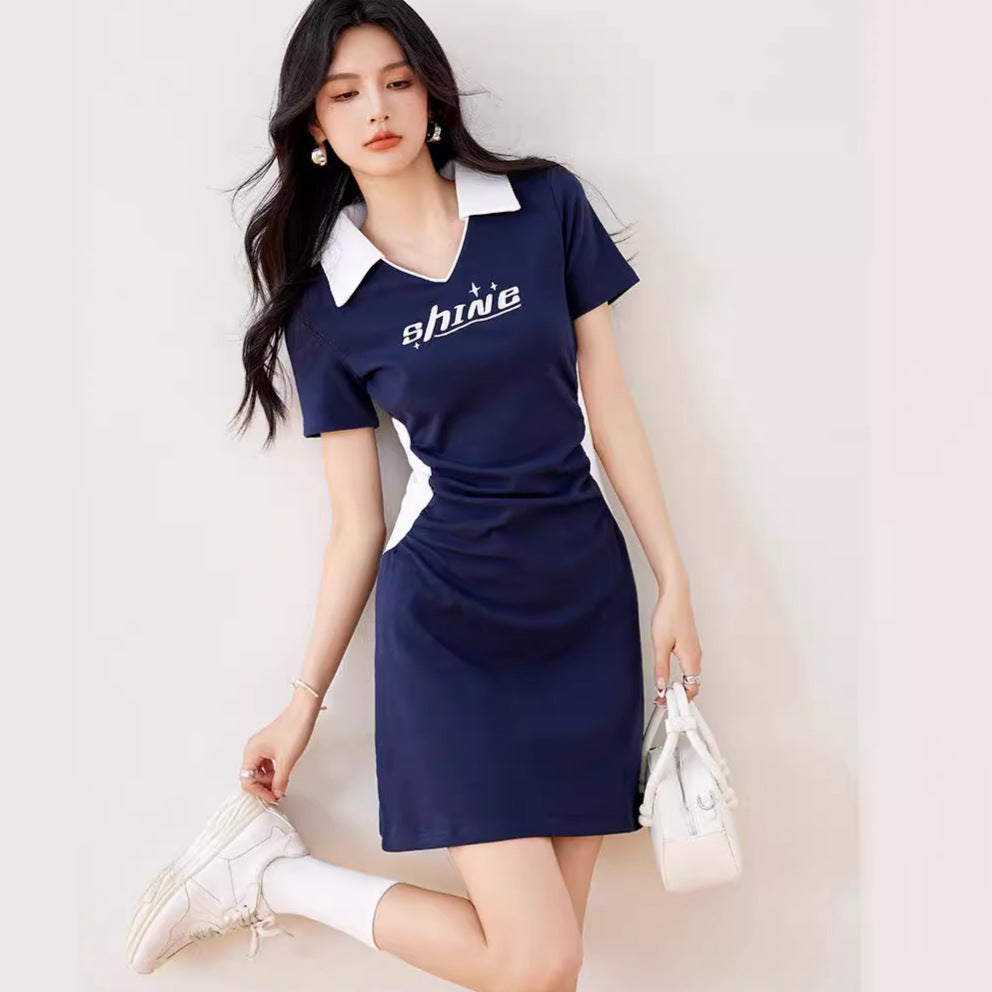 R3320 Original Designer Brand Letter Polo Skirt Elastic Slimming Look Cotton Slim Dress Summer