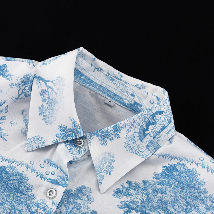 Style Printed Casual Suit For WomenSpring And Autumn New Lapel Long-sleeved Shirt Vest Slit Skirt Three-piece Set