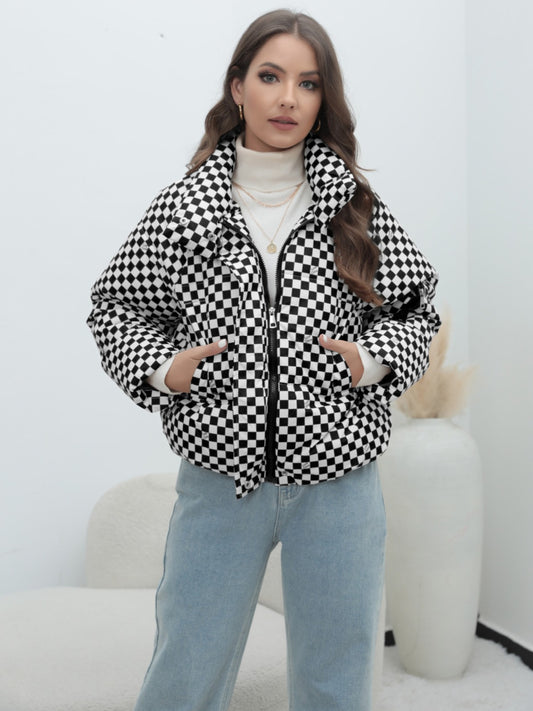 Amazon European And American Coat Plaid Plus Size Women's Coat Bread Clothing Warm Down Cotton-padded Jacket Women's Cotton-padded Coat
