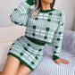 Contrast Plaid Navel Sweater Bag Hip Skirt Knitted Suit