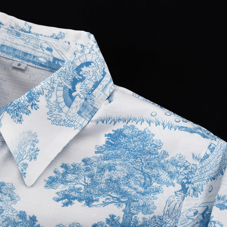 Style Printed Casual Suit For WomenSpring And Autumn New Lapel Long-sleeved Shirt Vest Slit Skirt Three-piece Set