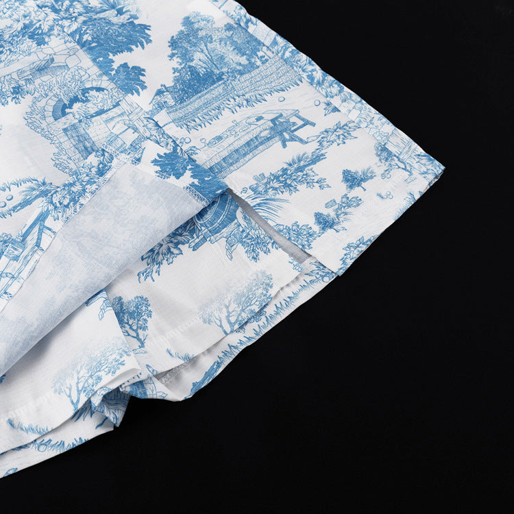 Style Printed Casual Suit For WomenSpring And Autumn New Lapel Long-sleeved Shirt Vest Slit Skirt Three-piece Set