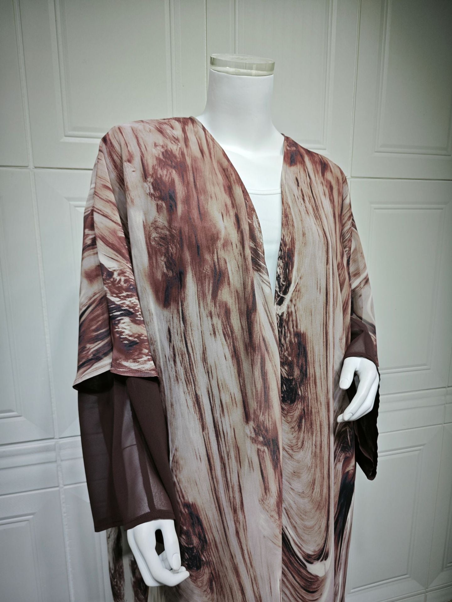 With Turban Brown Print Muslim Women's Clothing