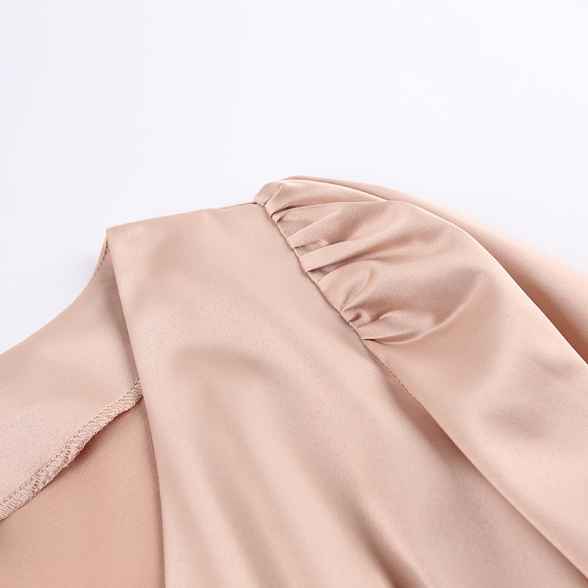 Clothing French Style Elegant Satin Lantern Sleeve Dress Women's High-end Waist Banquet Dress