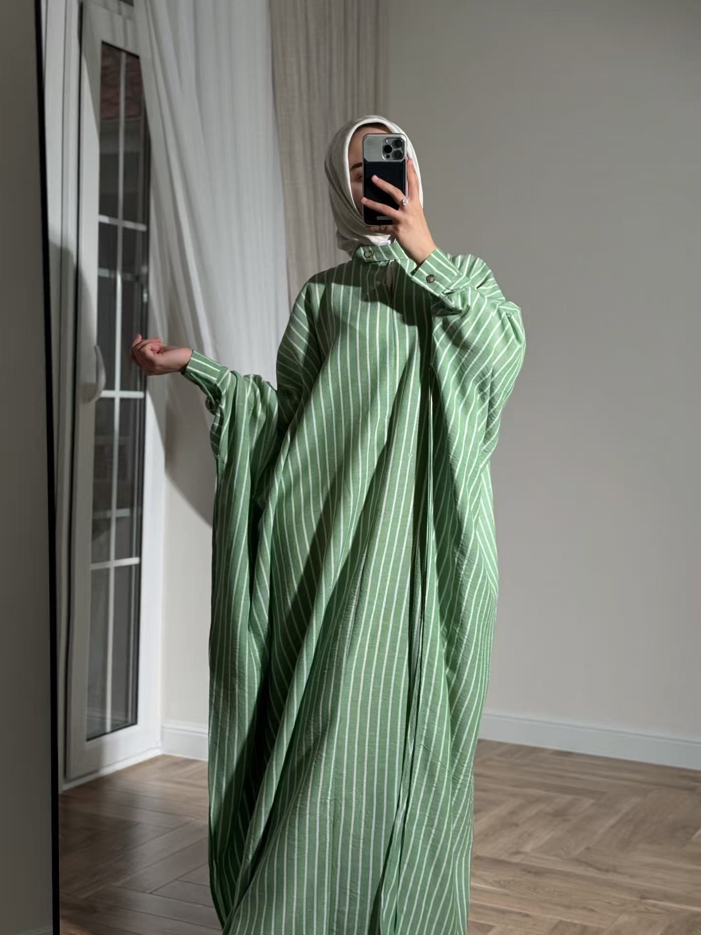 2025 AliExpress Dubai Middle East Turkish Autumn And Winter Elegant Simple Fashion Striped Robe Dress