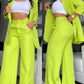 Women&#039;s Elegant Solid Color Split Sleeve Lapel Suit Pocket Straight Pants Suit