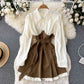 High-quality Light Familiar Style Niche Design Contrast Color Long-sleeved Dress Autumn Women&#039;s French Waist Shirt Skirt