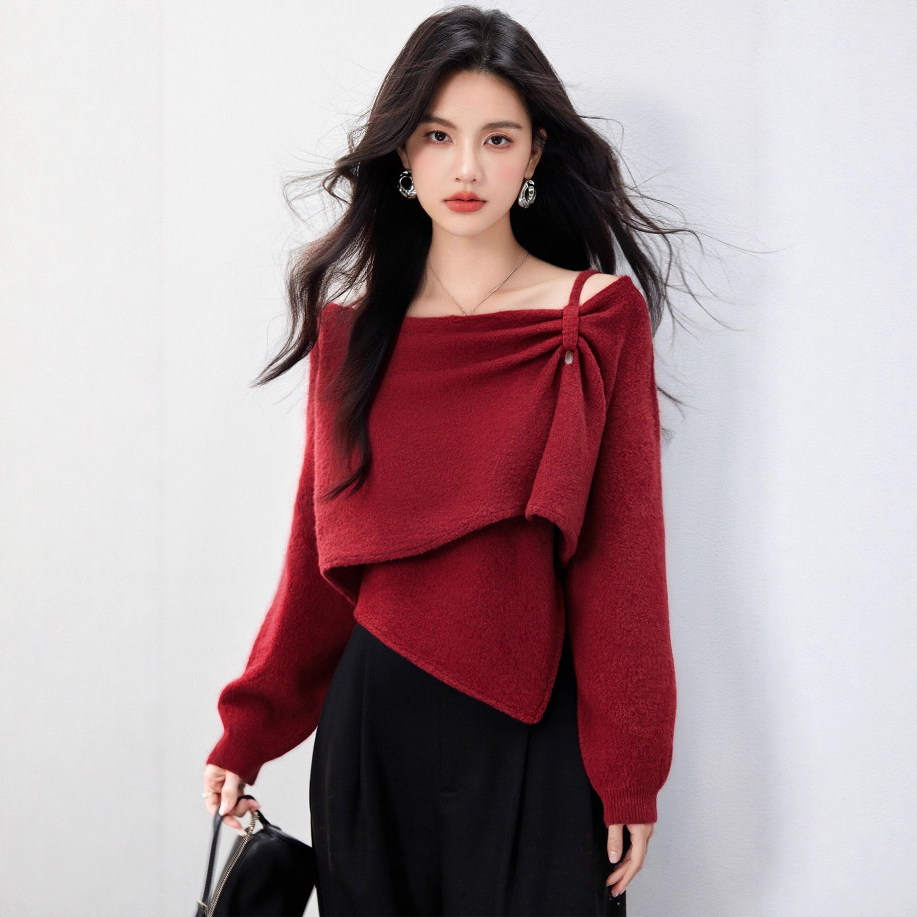 G6851 Niche Design Brand Women's Knitwear Knitwear Autumn And Winter New Soft Waxy Red Warm Top