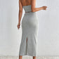 Popular Solid Color Two-piece Casual Fashion Chest Wrap + High Waist Slit Skirt Suit Women&#039;s Clothing
