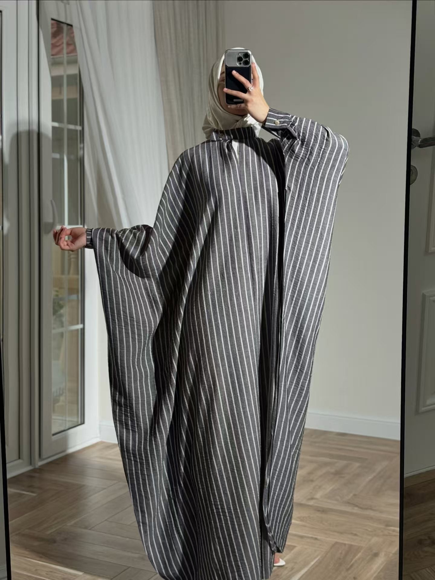 2025 AliExpress Dubai Middle East Turkish Autumn And Winter Elegant Simple Fashion Striped Robe Dress