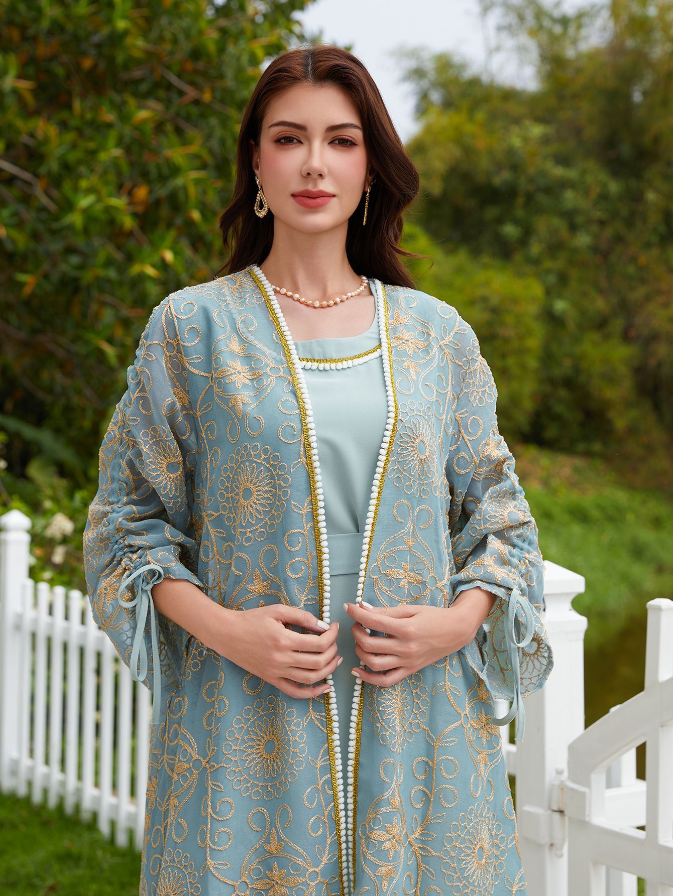 Nc45 Jalabiya Muslim Dress Middle East Cross-Border Export Women's Robe Two-Piece Set Saudi Dubai