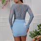 2025 Spring And Summer New Women's Fashion Sexy Round Neck Lace Stitching Long Sleeve Slim Dress