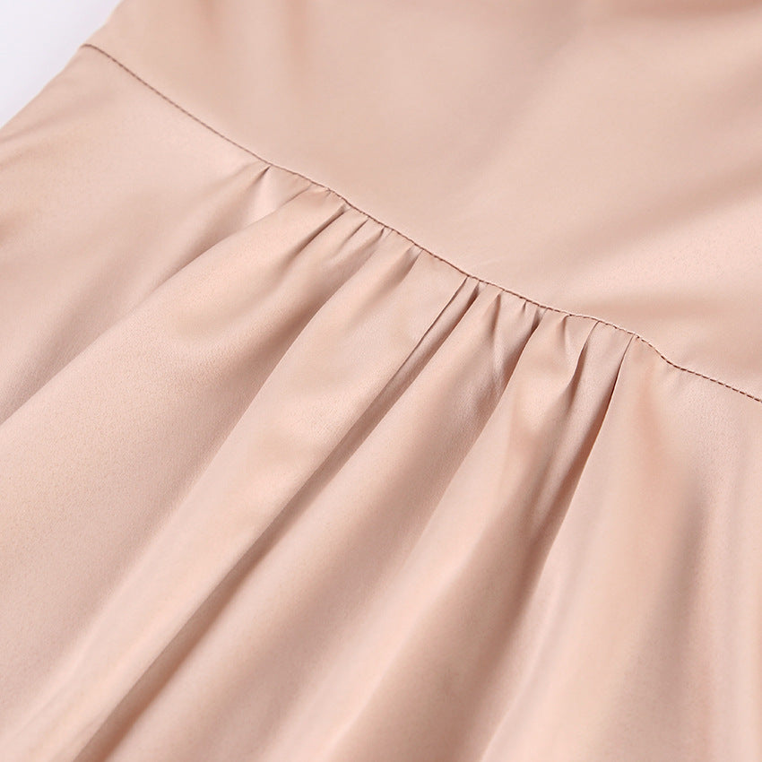 Clothing French Style Elegant Satin Lantern Sleeve Dress Women's High-end Waist Banquet Dress