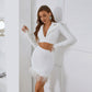 Fashion Amazon Independent Station Autumn And Winter Long-sleeved Bandage Suit Skirt Women&#039;s Two-piece High-end Feather Dress