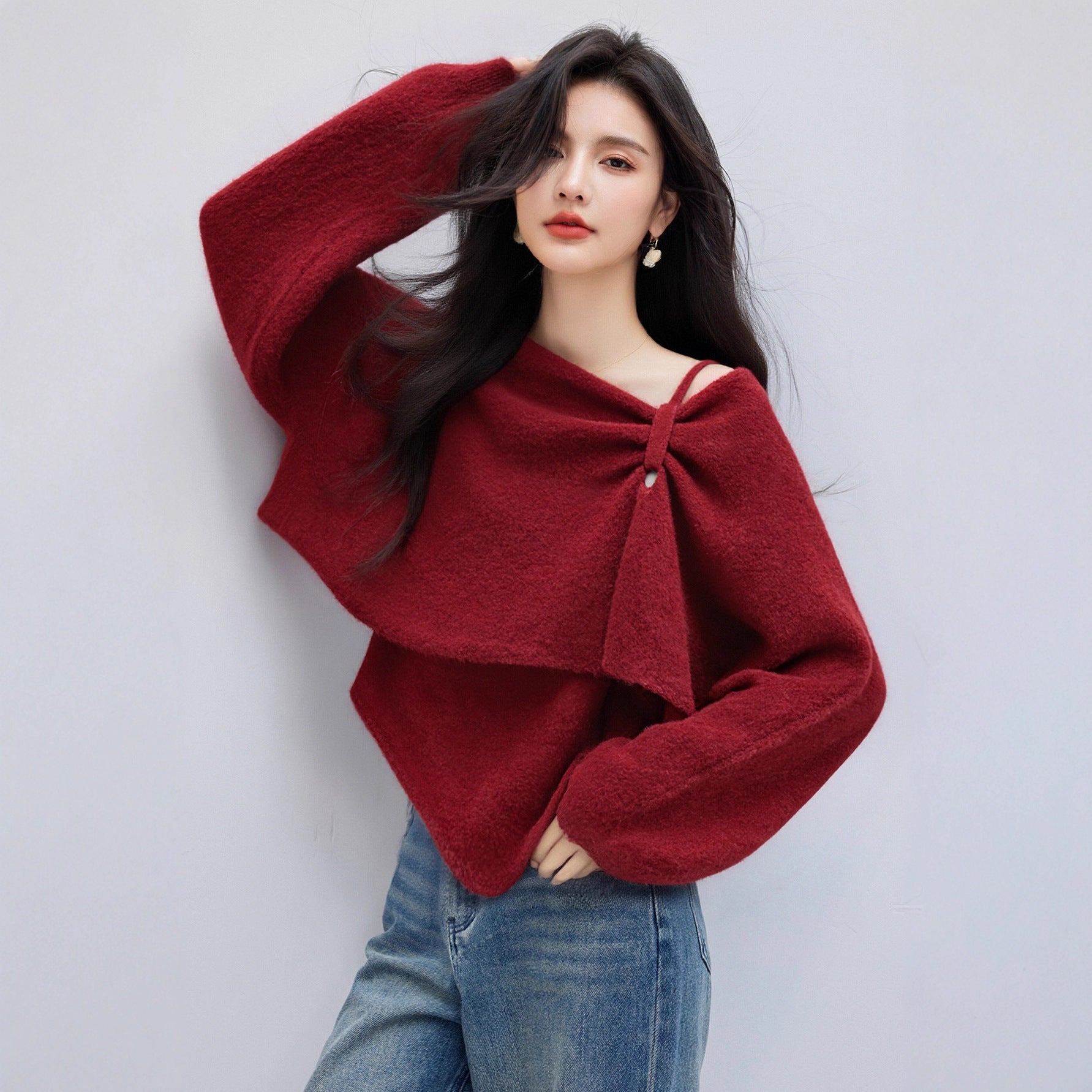 G6851 Niche Design Brand Women's Knitwear Knitwear Autumn And Winter New Soft Waxy Red Warm Top
