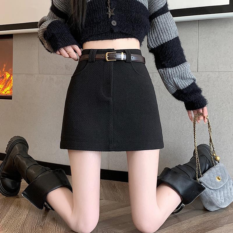 Real Shot Of 2025 Autumn And Winter K-Style Slimming Look And Versatile Anti-Exposure Woolen Skirt Sexy A-Line Hip Skirt With Belt