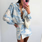 Chinese Style Printed Casual Suit For Women European And American Spring And Autumn New Lapel Long-sleeved Shirt Vest Slit Skirt Three-piece Set