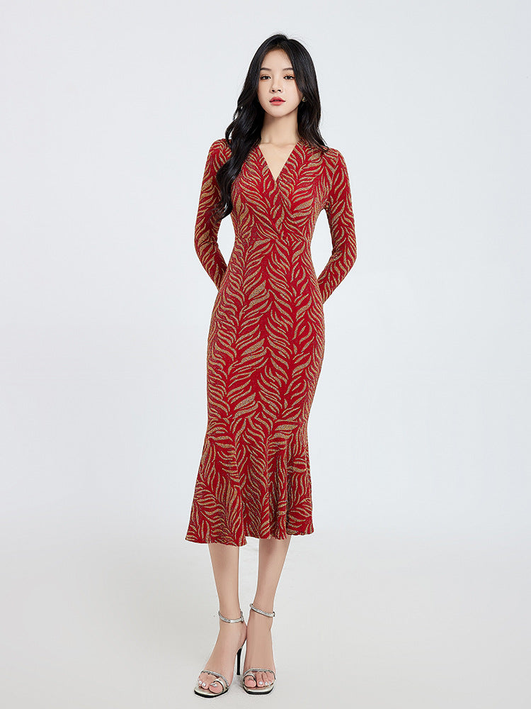 Niche French Style Retro Light Mature Style Dress Women's Early Autumn Chanel Style Slim-fit Elegant Hip Base Fishtail Long Dress