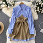 High-quality Light Familiar Style Niche Design Contrast Color Long-sleeved Dress Autumn Women&#039;s French Waist Shirt Skirt