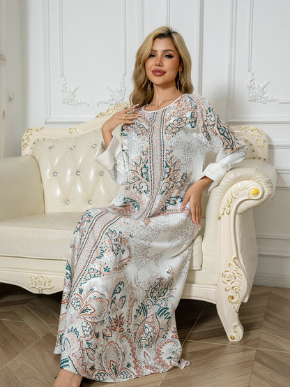 Sw1107 Middle East Cross-Border Muslim Women's Robe Printed Diamond Beaded Arabic Dress Abayas