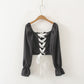 Autumn New Style Palace Puff-sleeved Long-sleeved Shirt, Feminine Backless Cross-over Short Strappy Top With Slim Fit