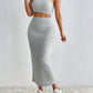 Popular Solid Color Two-piece Casual Fashion Chest Wrap + High Waist Slit Skirt Suit Women&#039;s Clothing