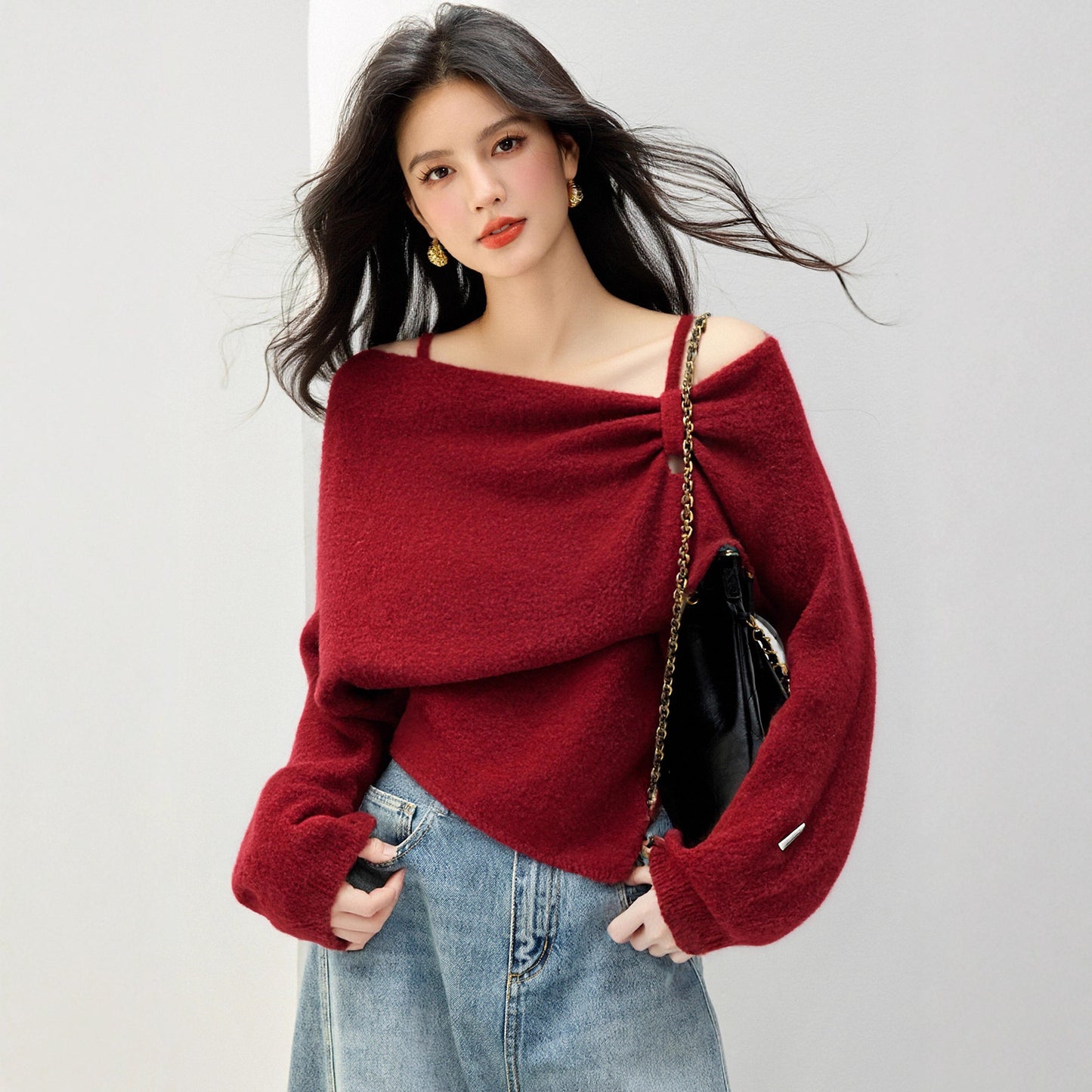 G6851 Niche Design Brand Women's Knitwear Knitwear Autumn And Winter New Soft Waxy Red Warm Top
