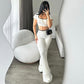 K24ST488 European And American Cross-border Women's Wear Spring And Summer Big Square Collar Short Navel Low Waist Micro Horn Slimming Knitted Suit