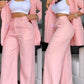 Women&#039;s Elegant Solid Color Split Sleeve Lapel Suit Pocket Straight Pants Suit