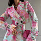 Foreign Trade Women's Digital Printing Fashion Skirt Suit New Lapel Long-sleeved Top High-waisted Skirt Two-piece Set