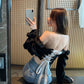 Autumn New Style Palace Puff-sleeved Long-sleeved Shirt, Feminine Backless Cross-over Short Strappy Top With Slim Fit