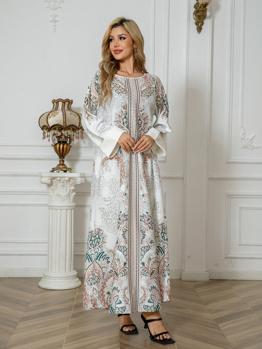 Sw1107 Middle East Cross-Border Muslim Women's Robe Printed Diamond Beaded Arabic Dress Abayas