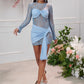 Cross-border European And American Style 2025 Spring And Summer New Women's Fashion Sexy Round Neck Lace Stitching Long Sleeve Slim Dress