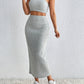 Popular Solid Color Two-piece Casual Fashion Chest Wrap + High Waist Slit Skirt Suit Women&#039;s Clothing