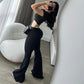 K24ST488 European And American Cross-border Women's Wear Spring And Summer Big Square Collar Short Navel Low Waist Micro Horn Slimming Knitted Suit