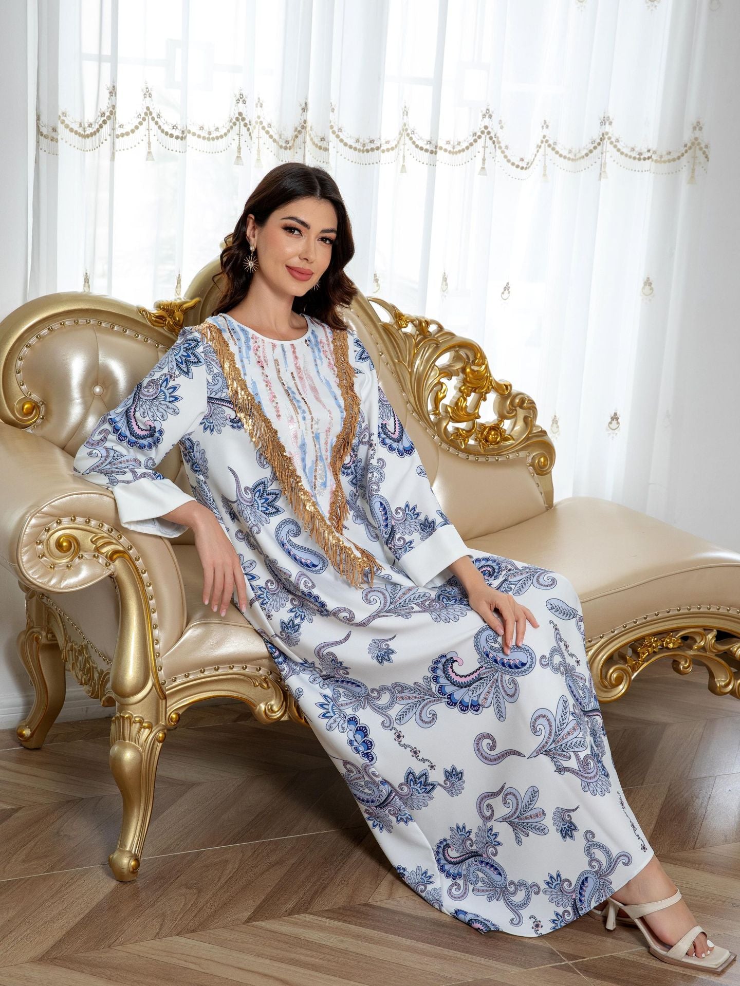Muslim Women's Printed Robe Evening Dress  Cross-Border Dress Wholesale Long