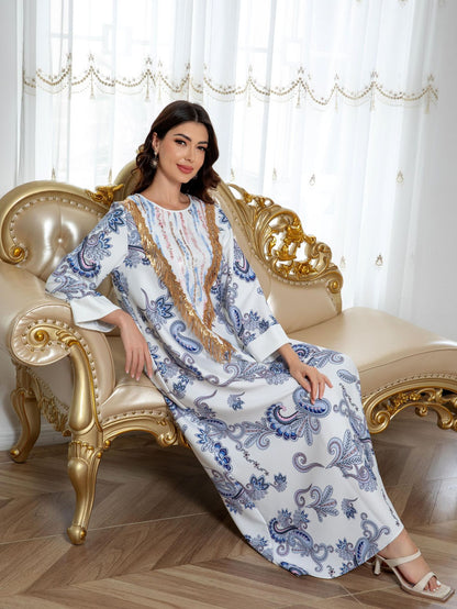 Muslim Women's Printed Robe Evening Dress  Cross-Border Dress Wholesale Long