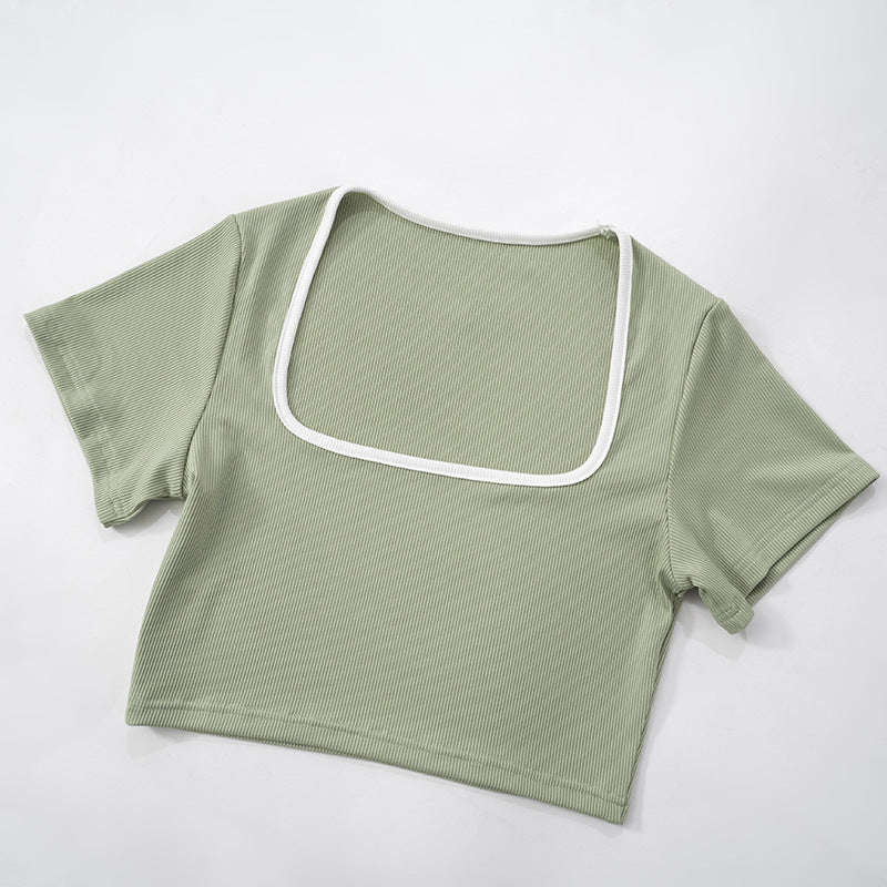 Women's Wear Spring And Summer Big Square Collar Short Navel Low Waist Micro Horn Slimming Knitted Suit