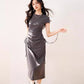 R3322 Designer Slim Dress Slimming Look And Taller Pure Color Pleated Waist Elegant Casual Long Skirt Summer
