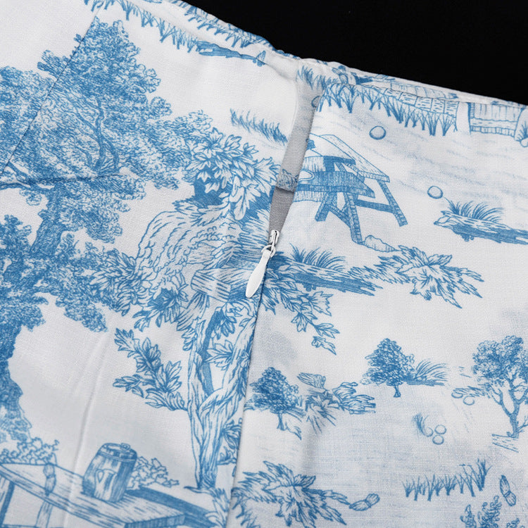 Style Printed Casual Suit For WomenSpring And Autumn New Lapel Long-sleeved Shirt Vest Slit Skirt Three-piece Set