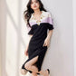 R3210 Color-Blocked Elegant Sports Polo Dress Women's Long Slim Waist High-End Short-Sleeved Casual Skirt Summer