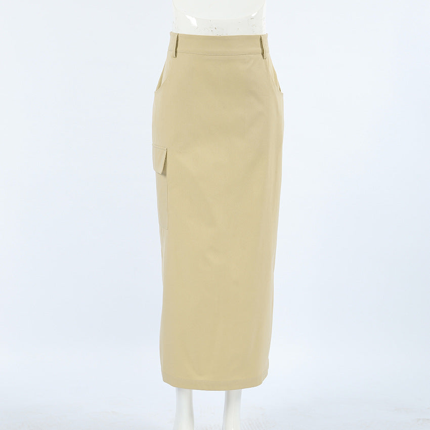 Design Sense Split High Waist Slim-fit Elegant Skirt Autumn And Winter New Niche All-match Solid Color Long Skirt