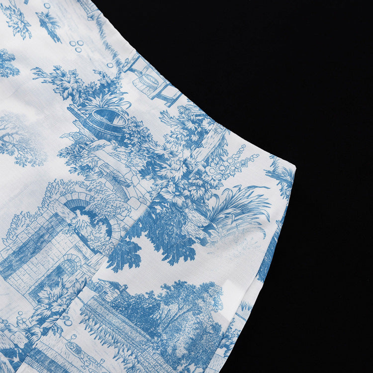 Style Printed Casual Suit For WomenSpring And Autumn New Lapel Long-sleeved Shirt Vest Slit Skirt Three-piece Set