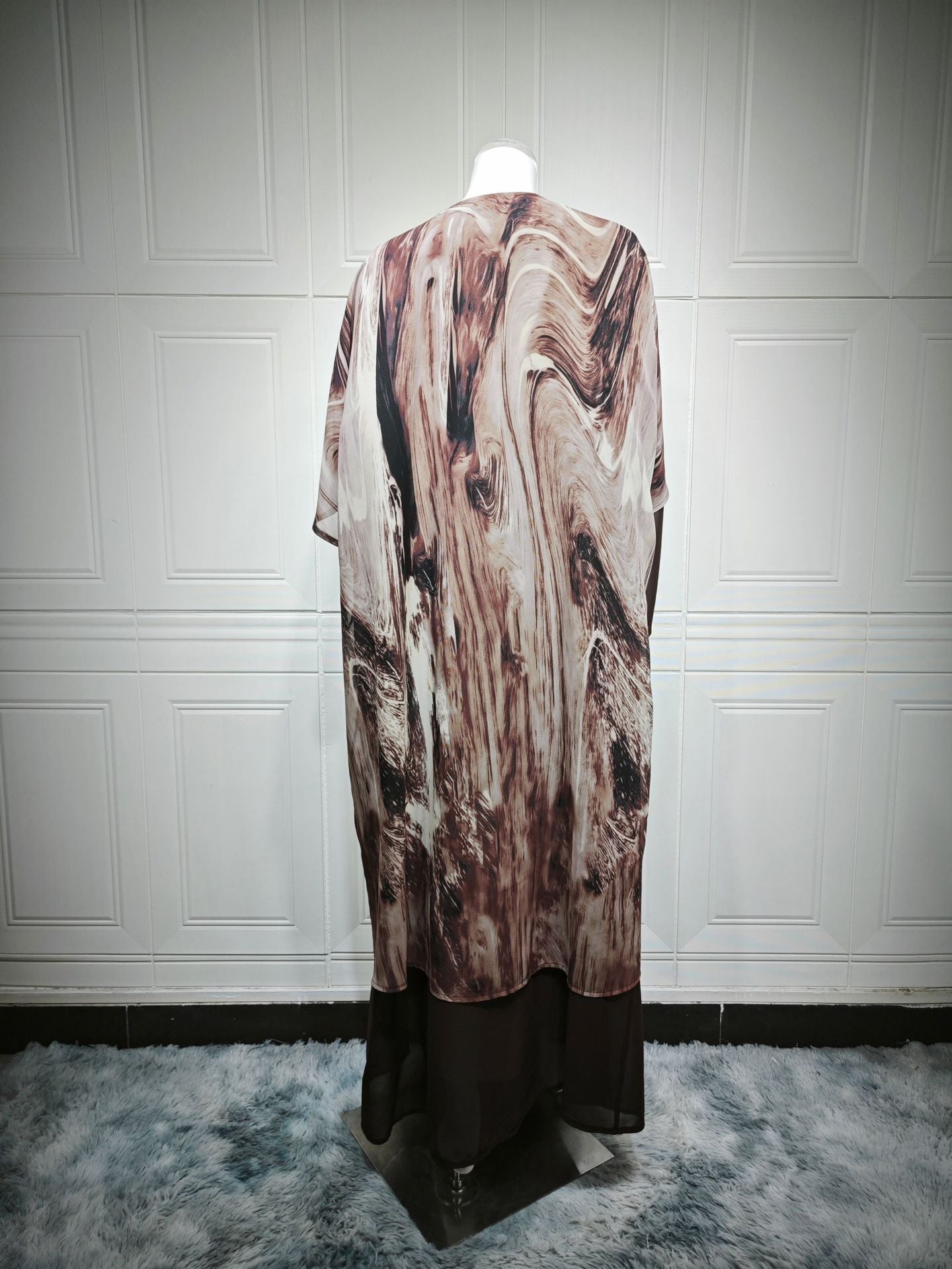 With Turban Brown Print Muslim Women's Clothing