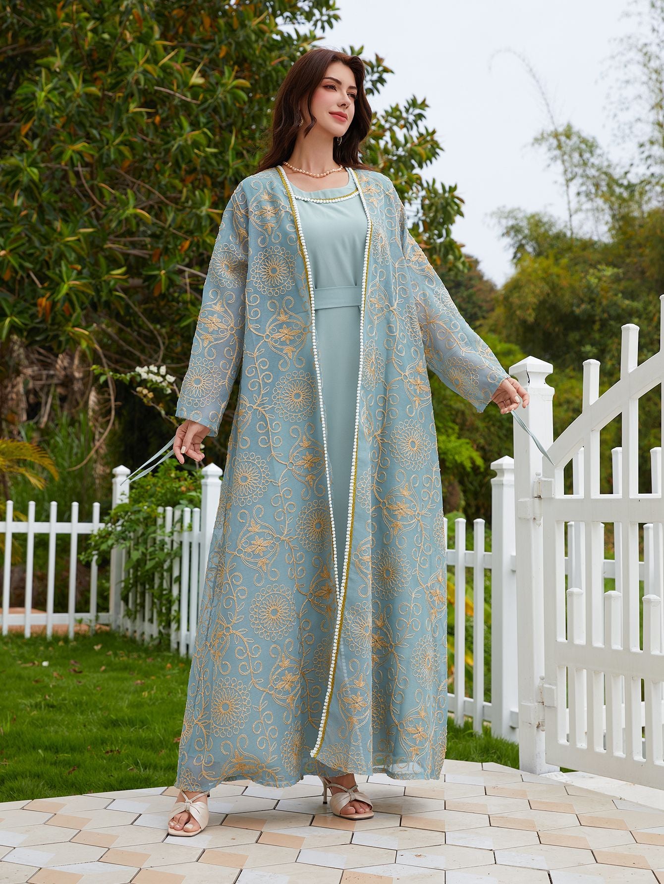 Nc45 Jalabiya Muslim Dress Middle East Cross-Border Export Women's Robe Two-Piece Set Saudi Dubai