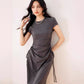 R3322 Designer Slim Dress Slimming Look And Taller Pure Color Pleated Waist Elegant Casual Long Skirt Summer