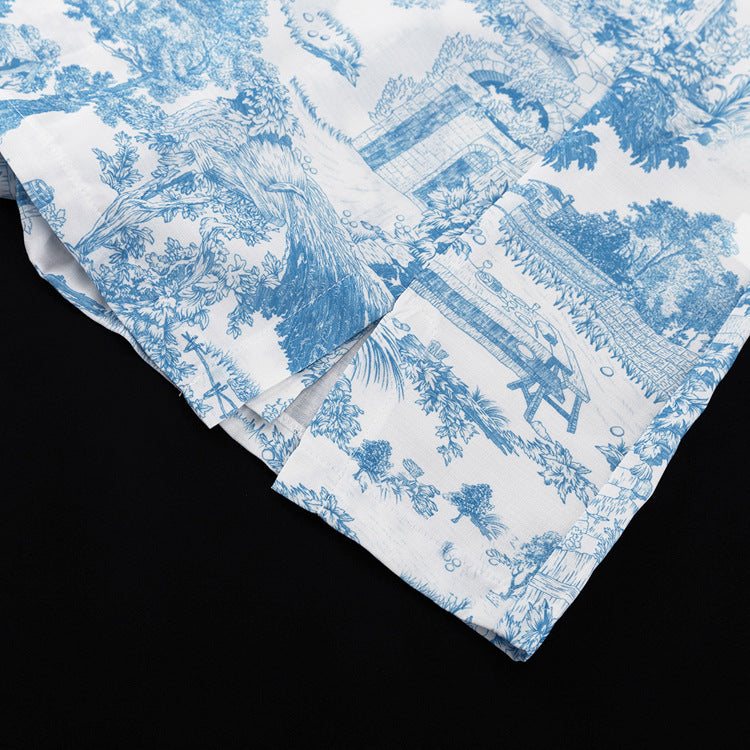 Style Printed Casual Suit For WomenSpring And Autumn New Lapel Long-sleeved Shirt Vest Slit Skirt Three-piece Set