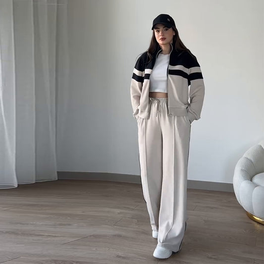 2025 Women's Clothing Europe And America Amazon Cross-border Foreign Trade New Zipper Top Casual Loose Sports Two-piece Set