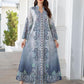 241112 Middle East Cross Border Muslim Women's Robe Embroidered Cloth Printed Rhinestone Women's Long Dress Dress Abayas