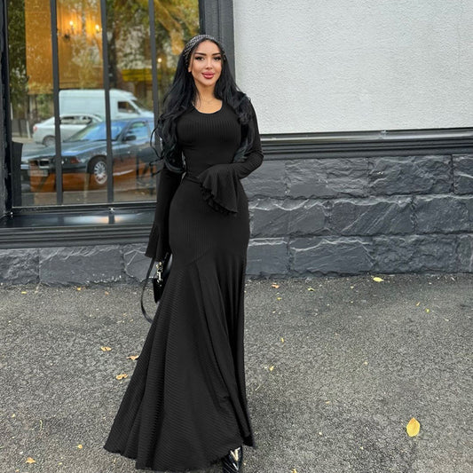 New Women&#039;s Clothing Fashionable And Sexy Slim Round Neck Strap Elegant Long-Sleeved Dress For Women